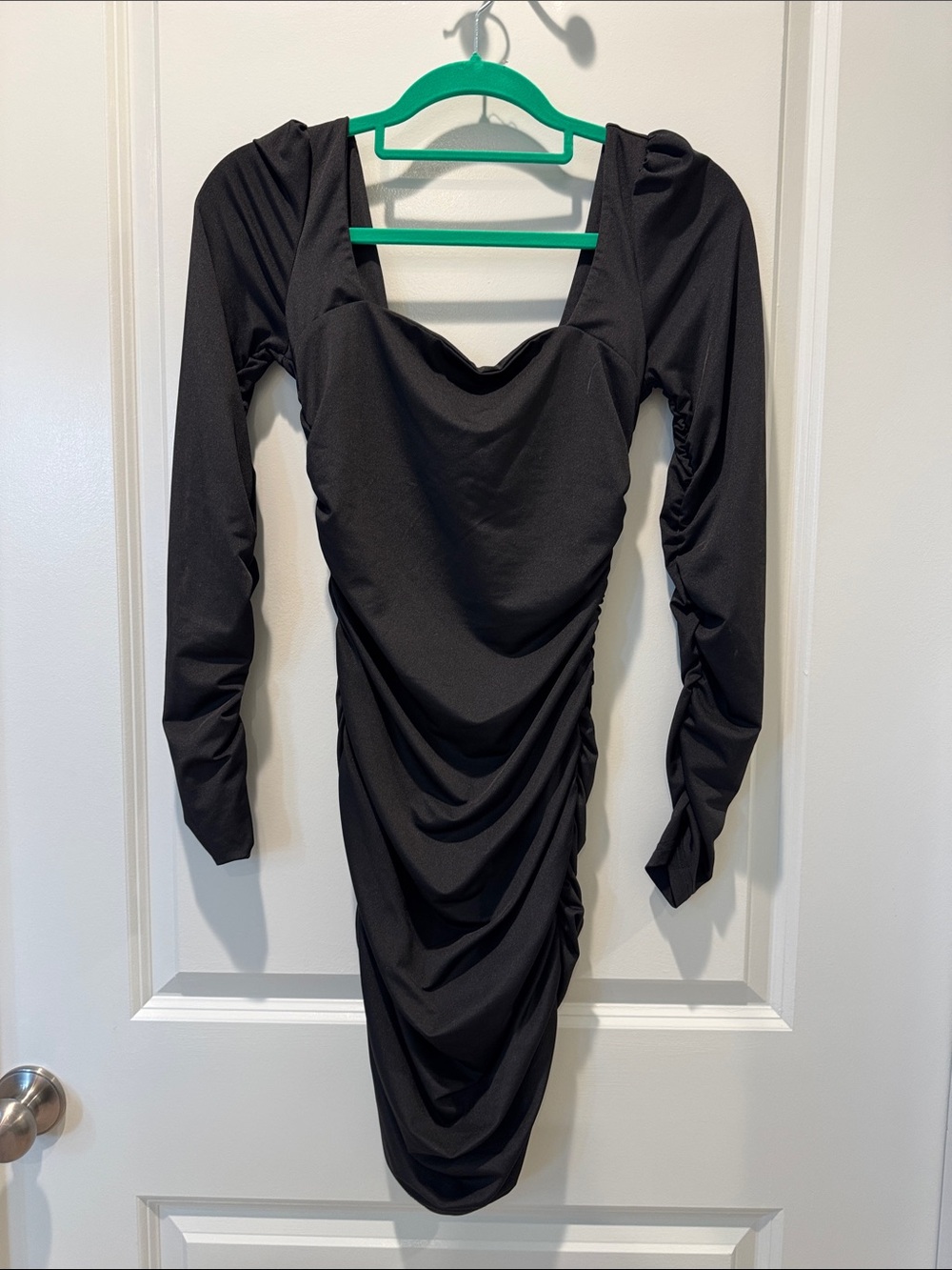 Black Ruched Long Sleeve Bodycon Dress